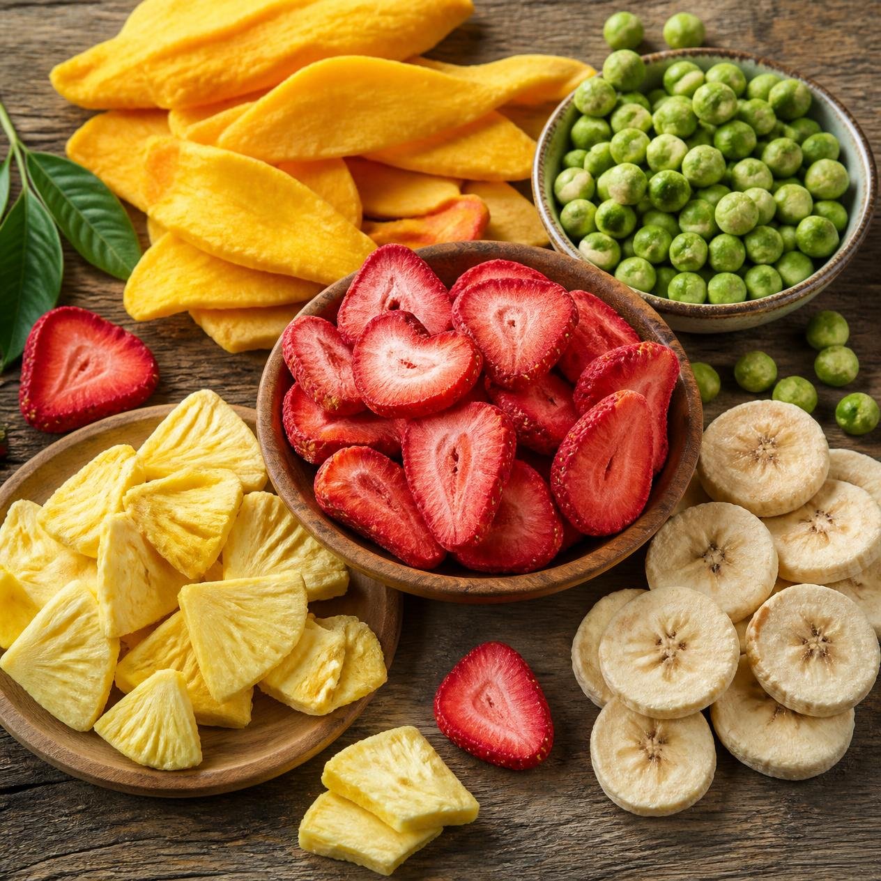 Freeze-dried mango strawberry peas and banana powder